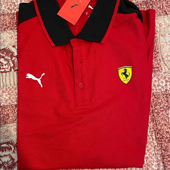 Puma Red Ferrari Scuderia Polo Shirt with Black Collar - Picture 1 of 8